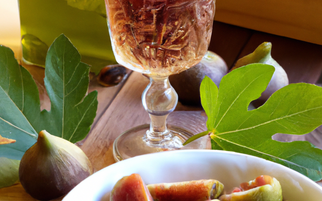 Vin de figues et feuilles de figuier