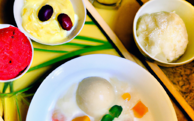 Riz au lait de Madagascar, minestrone de fruits exotiques et sorbet litchis