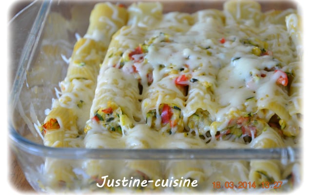 Rigatonis farcis aux légumes et chorizo