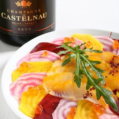 Carpaccio de haddock et betteraves aux œœufs de saumon