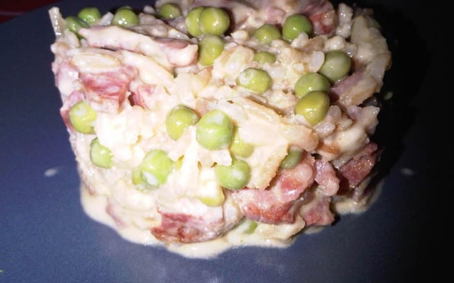 Risotto lardons, chorizo et petits pois