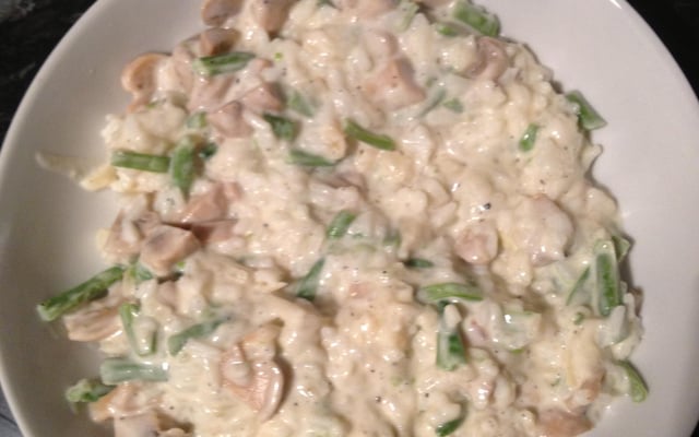 Risotto oignons, champignons, haricots verts