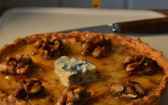 Tarte aux noix, roquefort et miel