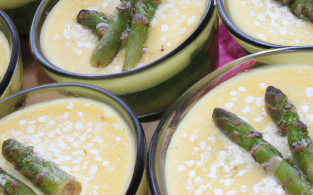 Petits flans d'asperges vertes au bain-marie