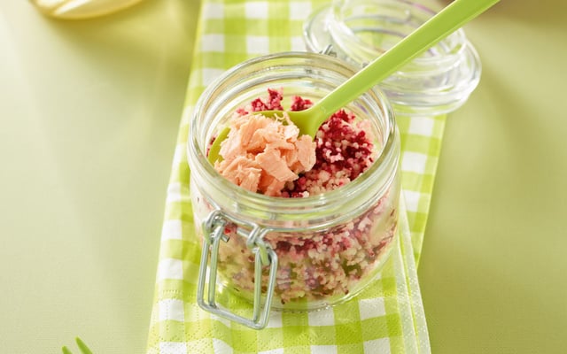 Semoule aux betteraves et saumon