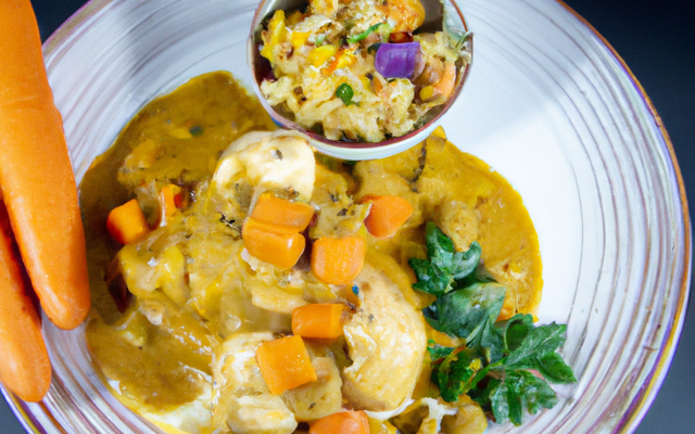 Cuisse de poulet et ses petits légumes sauce curry