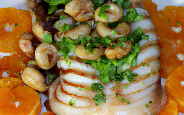 Pavé de calmar géant marine aux clémentines et grillé