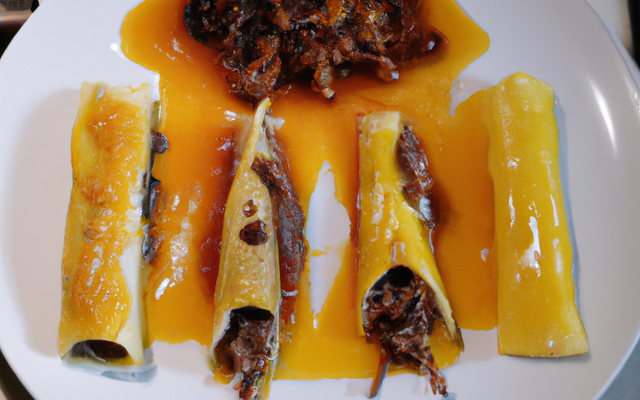 Canelloni de canard et échalotes confites : jus demi-gras