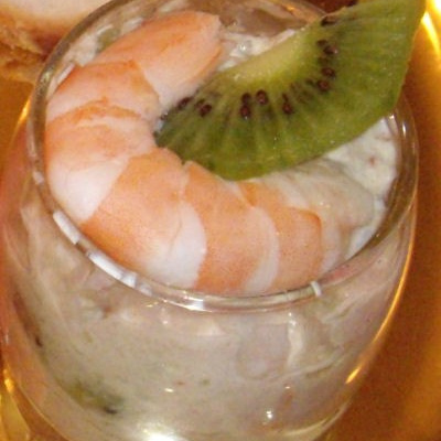 Verrine de crevettes, crabe et kiwi