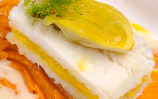 Tronçon de flétan sauvage d'Alaska, émulsion au vin jaune