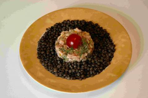 Tartare de saumon et sa salade de lentilles