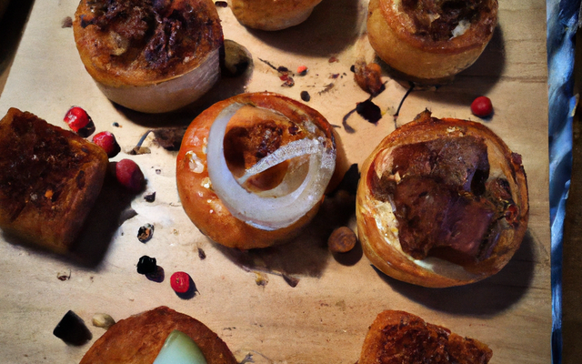 Petites gourmandises salés de pain d'épices, confit d'oignons rouges et roquefort