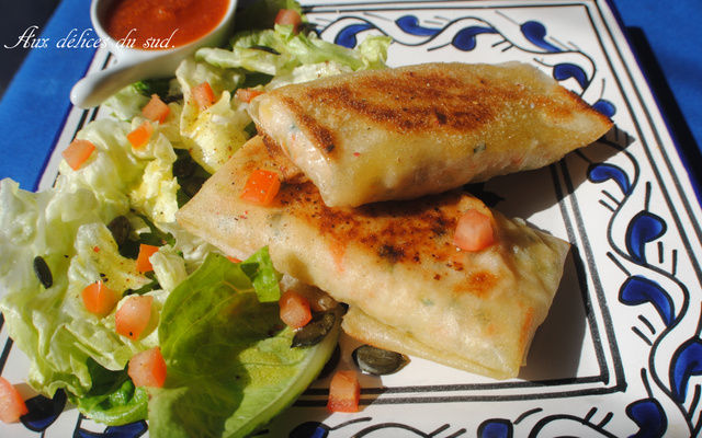 Bricks au crabe, lieu noir et sa sauce salsa