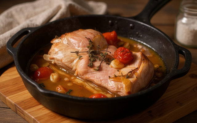 Poitrine de porc en cocotte
