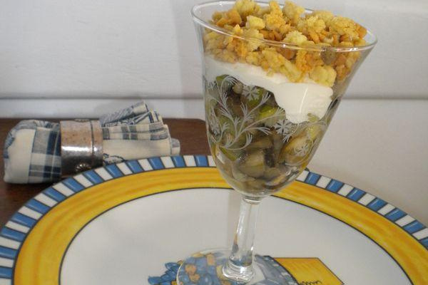 Crumble courgettes-aubergines et kiri en verrine