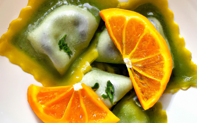 Raviolis verts, blancs et oranges