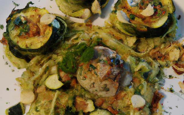 Saint-jacques sur lit de tagliatelles de courgettes,pesto de persil aux amandes