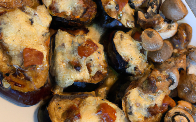 Aubergines gratinées farcies au lard et aux champignons