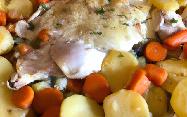 Poulet, pommes de terre et carottes en gratin au Camembert