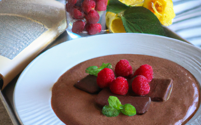 Mousse chocolat sur lit de framboises
