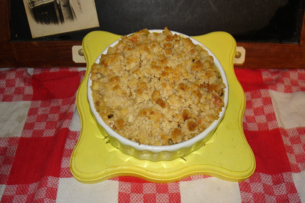 Crumble saumon fondue de poireaux au roquefort