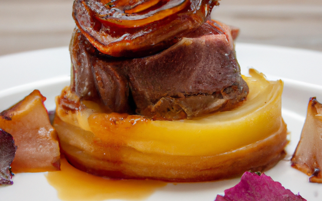 Tatin de poire et magret fumé à la Fourme d'Ambert