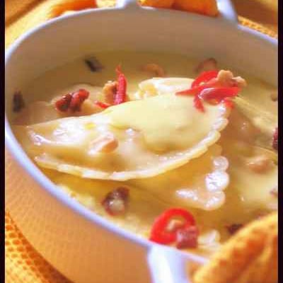 Pasta ricotta-asiago à la crème de poivron jaune