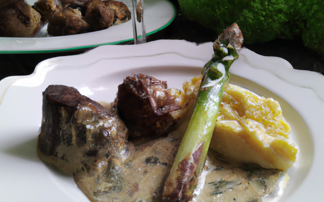 Fricassée de morilles farcies et d'asperges vertes Crème de morilles