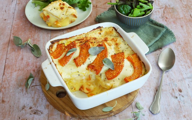 Lasagnes de tortillas au potimarron rôti et Saint-nectaire