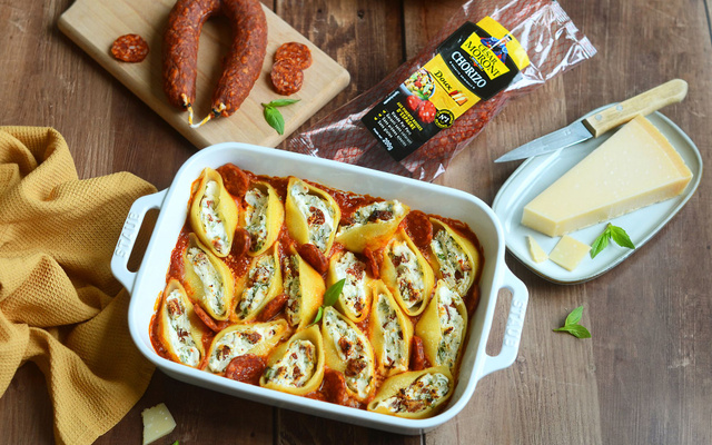 Conchiglioni farcis à la ricotta et au chorizo