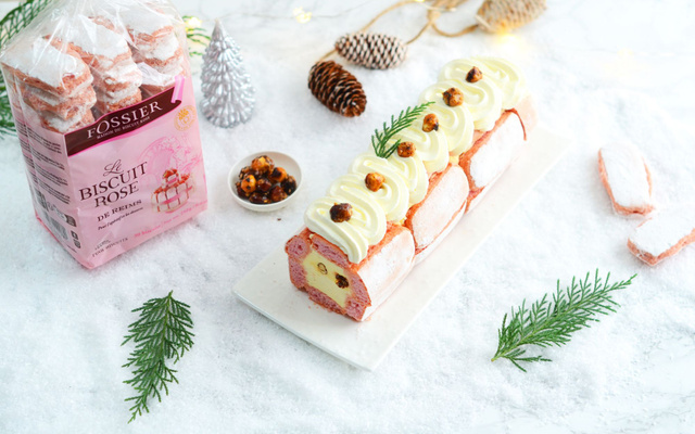 Bûche glacée à la fleur d'oranger et noisettes caramélisées