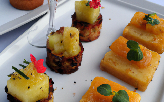 Mignardises de pain d'épices perdu à l'ananas et son tartare d'agrumes au champagne
