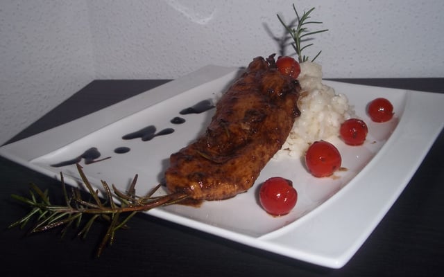 Sucré / Salé de poulet au romarin & son risotto cremeux