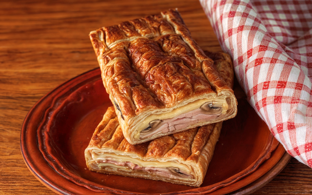Feuilleté au jambon, aux champignons et à l'emmental
