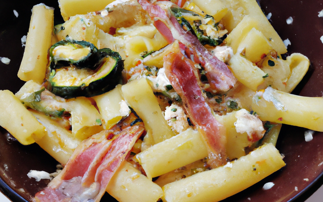Mezze penne, courgettes et speck