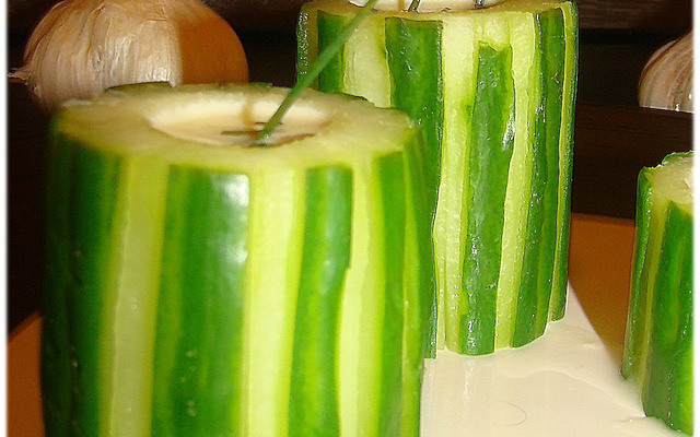 Cœur de concombre farci à la crème d'Ail blanc de Lomagne