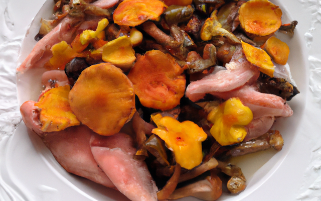 Pintade aux pêches et aux chanterelles