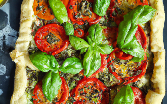 Tarte feuilletée aux tomates / basilic et caprice des dieux.