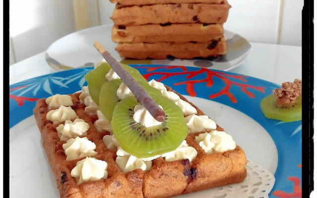 Gaufres avoine-chocolat 2 en 1 croquantes et moelleuses et crème fromage frais miel