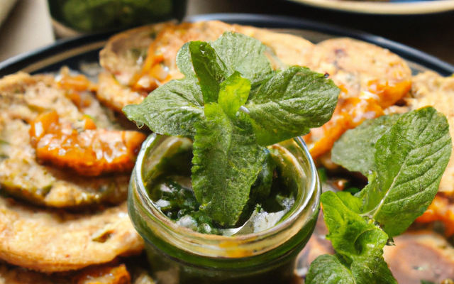 Galettes indiennes et chutney à la noix de coco et à la menthe
