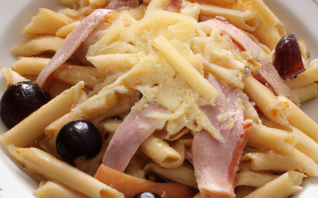 Penne au miel, fruits et jambon de Parme