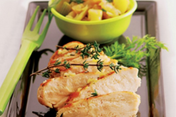 Blancs de poulet grillés, fenouil étuvé