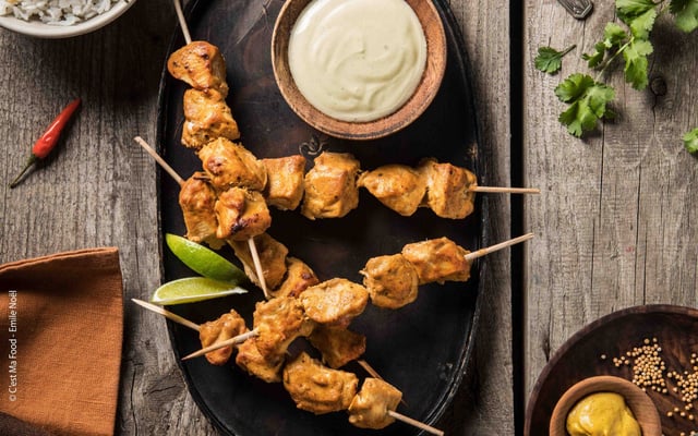 Brochettes de poulet à l’indienne et moutarde tandoori