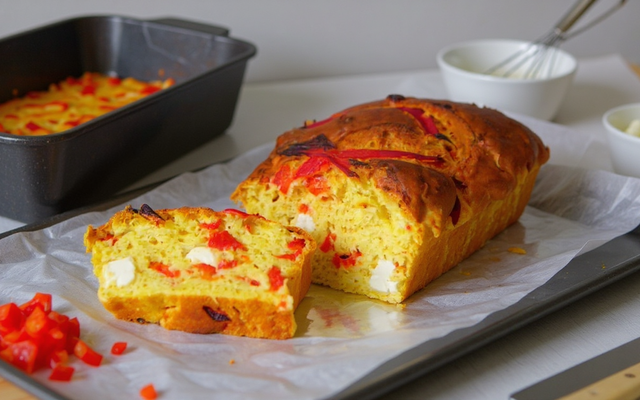 Cake féta-poivrons