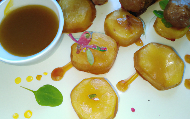 Boudin sur canapé de pommes caramélisée accompagné de julienne de pommes de terre