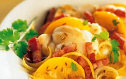 Lotte aux lardons et aux citrons confits