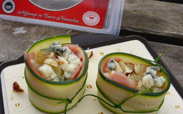 Maki revisité aux courgettes, Roquefort, Poire