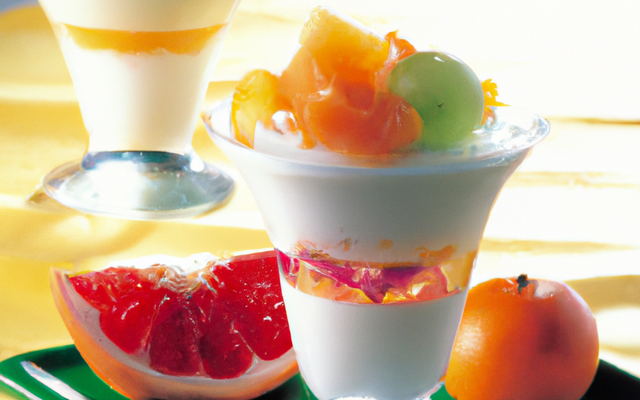 Verrine blanche entre deux fruits