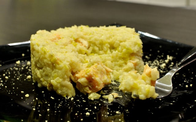 Risotto au poireau et au saumon