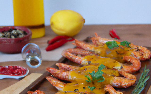 Plancha de crevettes marinées à la moutarde ancienne Amora